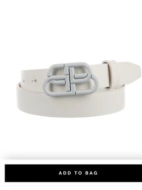 Balenciaga White Leather Belt with white BB Logo Buckle